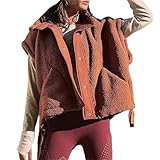 Damen ärmellose Sherpa-Weste, lässig, locker, warmer Knopf, Sherpa-Weste, Jacke mit Taschen, Weste, lässige Oberbekleidung, dunkelbraun, XL