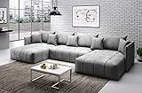 NAWSTOL - Ecksofa Milano U 346 x 188 cm, Sofa mit Schlaffunktion und Bettkasten, Couch mit Kissen, Schlafsofa in U-Form (Hellgrau)
