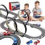 Rennstrecken Elektrische Slot Car Rennbahn Set für Kinder Jungen Alter 6-7 8-12, Batterie Elektrisch Betriebene Rennstrecke für Kinder, Racing Game 2 Hochgeschwindigkeits-Rennwagen 1:64 Maßstab