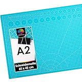 OfficeTree Schneidematte A2 - Blau - mit beidseitigen Rastern und Markierungen - Bastelunterlage 60x45 als Nähen Zubehör - Auch als Schneideunterlage und Malunterlage