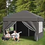 TRIUMPHKEY Pavillon,Faltpavillon 3x3 Wasserdicht Stabil Winterfest,Pavillon Faltbar Wasserabweisend UV-Schutz 50+, Pavillion mit Tragetasche, Höhenverstellbarer Gartenpavillon mit 4 seitenwänden,Grau