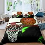 Loussiesd Basketball Court Bettwäsche-Set Basketball Bettwäsche Set 135x200cm für Jungen Mädchen Sport Bettbezug Set 3D Ball Bettbezug 2Stück