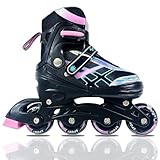 Kinder Inline Skates, Verstellbar, Schwarz-Rosa, Holografisches Design, Sport Rollschuhe (L(36-39 EU/240-270 mm))