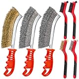 SWTYExt 7 Stück Drahtbürsten Set, Edelstahl Stahlbürste Drahtbürste Messing Nylon Kleine Drahtbürste mit Gebogener Griff für Reinigung Schweißschlacke Rost Bohrer Holz Farbe(3 Große und 4 Kleine)