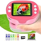 Mikroskop für Kinder, Vankarr 1000X Digitale Taschenmikroskop Tragbares Mini Handy Mikroskope mit 32GB SD-Karte, 2-Zoll-IPS-Bildschirm, Objektträgerproben, Geschenk für Kinder Studenten, Rosa