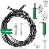 LWAIX Rohrreinigungsspirale Abflussreiniger Spirale Abfluss Rohrreinigung 3m×12mm Rohrspirale Abflussspirale Rohrreinigungswelle Drain Snake mit 6Stk Abflussreiniger Schneidkopf