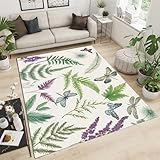 Bedruckter Teppich mit Libelle und Schmetterling, modernes Farn-Design für Wohnzimmer, Schlafzimmer, Küche, Badezimmer, rutschfeste Bodenmatte mit Blumendekoration