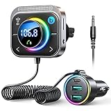 JOYROOM Bluetooth 5.3 FM Transmitter, Aux Bluetooth Adapter Auto [Bass Boosted & Hi-Fi Stereo], 30W PD & Dual 18W QC 3.0, Freisprecheinrichtung, Übergroßes Mikro, Unterstützung Aux Ausgang & TF Karte