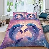 Generisch Cartoon Delfin Bettwäsche 135X200 cm Kinder Junge Mädchen 3D Effekt Bettbezug Jugendliche Bettwäsche-Set Mikrofaser Bettbezug Mit Reißverschluss Und 2 Kissenbezug 80X80Cm