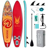 FEATH-R-LITE Aufblasbare Stand Up Paddle Boards Multifunktionale Paddleboard Mit Handpumpe, Sup Rucksack, Leine, Einstellbares Paddel, Für Erwachsene, Aller Fertigkeitsstufen (Drache-Orange)