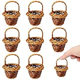 Niuhong 8 Pcs Mini Rattan Korb Geflochtener Blumenkorb Kleiner Wicker Basket Gewebte Korb Miniatur Henkelkorb Weidenkorb Mit Henkel Kinder Körbchen Party-Dekoration Blumentopf Geschenkbeutel (Braun)