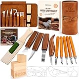 Holzschnitzwerkzeuge, 22-teiliges Holzschnitzerei-Set mit PU-Aufbewahrungstasche, mit 9 Schnitzmessern, schärfstein & PU-Tasche, Schnitzset zum Schnitzen für Anfänger