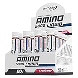 Best Body Nutrition Amino Liquid 5000 Ampullen, Cranberry, hochwertiges Protein in der praktischen Ampulle, Aminisäuren, 500 ml (20 X 25ml )