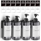 Anhow 4er 500ml Seifenspender Wandbefestigung Set, Seifenspender Wand Ohne Bohren Leere Duschgel Spender mit 16 Kategorie Etikett für Dusche/Küche/Badezimmer - Grau