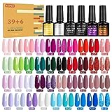 LEVIPE UV Nagellack Set, 45 Stück Gel Nagellack mit Unterlack,Glänzender & Matte Überlack, Diamant & FluoreszenzÜberlack，Gellack Shellac Nagellack UV Gel Set für Nagel Design