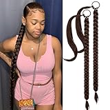 2 Pcs 30zoll Brown Braid Extensions Pferdeschwanz Verlängerung mit Haargummi 76cm Lange Geflochtener Ponytail Verlängerung Natürliches Haarverlängerung Synthetisches Zopf Haarteil für Damen