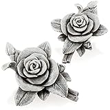 com-four® 2X Grabdekoration Rose - Gedenkstein der Hoffnung und Reinheit - wetterfester Grabschmuck - Blumen-Trauerstein - Gartendekoration in Steinoptik - Erinnerungsstein (2 Stück - Rosenblüte)