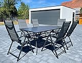 PURPLE LEAF Gartenmöbel Set 7-TLG. Aluminium Sitzgruppe Klappbar Gartentisch 196x85 cm mit 6 Verstellbare Rückenlehne Stühle Terrassenmöbel Set Gartengarnitur Set, Grau
