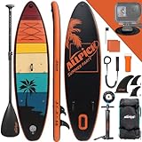 ALLPICK Premium SUP Board Set, Stand Up Paddling Board Aufblasbar, Mit Universal Kamerahalterung, Komplettes Zubehör, Verstellbares Paddel, Anfänger und Fortgeschrittene, 150kg/180kg, OrangeAbendröte