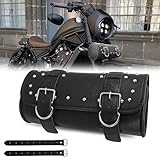DREAMIZER Satteltasche, Retro PU Leder Werkzeugrolle, Schwarz Lenkertasche, Universal Gepäckrolle für Motorrad, Bobber, Cruiser, Chopper