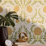 YarnAdventures klassischer Retro Selbstklebende Tapete PVC,gelbe Blüten,Abnehmbar Vinyl Möbelfolie Tapete für Wohnzimmer Schlafzimmer Wand Schrank,40x320cm