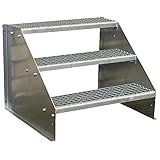 3 Stufen Standtreppe Stahltreppe freistehend Breite 60cm Höhe 63cm Verzinkt/Robuste Außentreppe/Stabile Industrietreppe für den Außenbereich