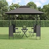 Verderoom Pergola Pavillon 3x3m Wasserdicht Stabil Winterfest Gartenpavillon Metall mit Doppeldach Gartenzelt Partyzelt Gartenpavillon für Strand Hochzeit Camping Anthrazit 300x300x270 cm Stahl-