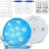 Idealife Wiederaufladbar Poolbeleuchtung UnterwasserLicht mit Fernbedienung Timer Magnetische WRGB Farbwechsel Stimmungslicht wasserdichte Teichbeleuchtung für Aquarium Weihnachten Garten 2 Stück