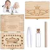 Shengruili Zahnbox Holz Milchzähne Box, Kinderzahndosen, Zahndosen, Milchzahndose, Zahnbox für Milchzähne, Milchzahndose Mädchen, Aufbewahrungsbox für Baby-Zähne