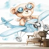 Generisch Tapete Teddybären Motiv, Flugzeug Cool Bär Fototapete, Wohnzimmer, Schlafzimmer, Vliestapete, Wandtapete, Wand Deko, Mustertapete 200x140 cm - S&E1316