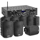 Power Dynamics, 4 Zonen Verstärker PV240BT - 8X Stereo Speaker 100 Watt Lautsprecher System BG030, Bluetooth Soundsystem, Komplette Lautsprechereinrichtung, Lautsprecher Installation