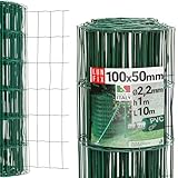 Maschendrahtzaun - verzinkter Stahl Grün PVC-beschichtet, 100 x 50 mm, Ø 2.2 mm, 100 cm x 10 m, Gartenzaun Hundezaun Wildzaun Hühnerzaun Drahtgitter Zaun Schweißgitter, Lun Fix
