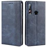 HualuBro Handyhülle für HTC Desire 19 Plus Hülle, Retro Leder Brieftasche Tasche Schutzhülle Handytasche LederHülle Flip Case Cover für HTC Desire 19+ Plus 2019 - Blau