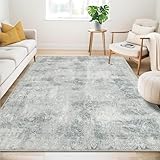 Guchuang Bedding Waschbarer Teppich Wohnzimmer, Modern Grau Teppich rutschfest, Kurzflor Vintage Weich Teppiche für Schlafzimmer Esszimmer 120x170cm
