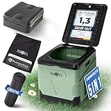 BAVA® [Modell 2024] Campingtoilette Mobil Ohne Chemie [Faltbar] Einzigartige Stabilität + 12 Beutel | Trockentoilette Camping WC Campingplatz Blackout Festivals Kleingärten Fischen - Grün