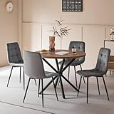 DEYARNA HOME Essgruppe 5-Teilig, 100cm Runder Esstisch und 4 Esszimmerstühle (Holländisches Vlies), Tisch und 4 Stühle für Küche, Wohnzimmer, Balkon, Restaurant, Büro (Dunkle Holzfarbe+Grau)