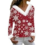 Generico Weihnachtspullover für Damen Plüsch Sweatshirt Warm Hemd Druck Weihnachtsbaum Weihnachtsbaum Sexy Baum Pullover Weihnachten Pullover Lustige Bluse Tops für Party, Festival Weihnachten Thema,