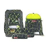 Step by Step Giant Schulranzen-Set „Dino Tres“, 5-teilig, grün, ergonomischer Tornister mit Reflektoren, höhenverstellbar mit Hüft- und Brustgurt, für Jungen ab der 1. Klasse, 23 Liter