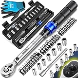 MASKO® Drehmomentschlüssel 45-tlg. Set Auto, Fahrrad & Motorrad 1/4 Zoll 5-25Nm inkl. Handschuhe, Magnetische Zündkerzenhülse Stecknüsse mit Verlängerungsstange 100mm +/- 4% Toleranz Reifenschlüsse