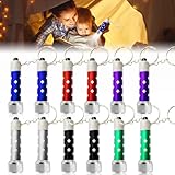 12 Stück LED Schlüsselanhänger Taschenlampe: Mini LED Taschenlampe Tragbare Kinder Taschenlampe für Outdoor Camping Radfahren (Rot, Lila, Grün, Blau, Schwarz, Silber Grau)