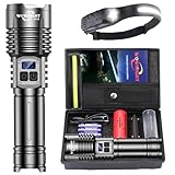 WOWNIGHT Taschenlampe LED Aufladbar 500,000 Lumen, 2 Schalter LED Taschenlampe Extrem Hell USB C, Starke Taktische Taschenlampe Batteriebetrieben, Stufenlos Dimmbar Mit Stirnlampe For Outdoor Notfälle
