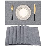 Homaxy Tischsets Abwaschbar 6er Set, Platzsets Abwischbar Leinen Hitzebeständig Platzdeckchen rutschfest Doppelseitigen Tischuntersetzer Tischsets Stoff, Dunkelgrau