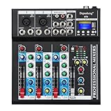 Depusheng HT4 Bluetooth-kompatible professionelle tragbare digitale DJ-Konsole mit USB-4-Kanal-Mixer Audio-Interface-Mischpulte für Studioaufnahmen, schwarz