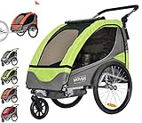 PAPILIOSHOP Mover – 2-in-1 Fahrradanhänger und Kinderwagen für 1-2 Kinder, Klappbar, Mit Federung, Lufträdern und 5-Punkt-Gurt, Ideal für Familienausflüge (grün)