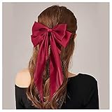 Cybche Haarspangen im Vintage-Stil, große Satin-Schleife, rote Seide, Schleife, Haarspangen, langer Schwanz, Seide, gerippte Schleife, Haarschmuck für Damen, Kopfschmuck