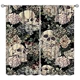 JADERYS Verdunklungsvorhänge mit Blumenschädel, Vintage, Halloween, gruselig, Gothic, Blumenblätter, botanische Ästhetik, für Schlafzimmer, Wohnzimmer, Badezimmer, Stangentaschen, Dekoration,