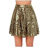 Generisch Tüllrock Damen Elegant Pailletten Rock Party Röcke Karneval Kostüm für Damen 90er Jahre Outfit Minirock Ballkleid Einfarbig Glitzer Rock Mode Tütü Gutschein Geburtstag Gold L