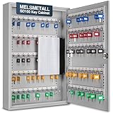 Melsmetall Schlüsselkasten SD100 – Schlüsselschrank mit 100 Haken, robuste Schlüsselbox aus Stahl, abschließbarer Safe, magnetische Außenseite, höhenverstellbare Leisten, Wandmontage (55x38x8cm)