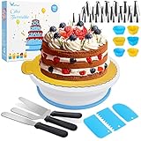 WisFox 103 Teiliges Tortenplatte Drehbar Tortenständer Kuchen Drehteller Spritztüllen Set mit 24 Düsen,50 Einweg Spritzbeutel,2 Spatel, 1 Kuchenschneider,3 Schaber usw Kuchen Backzubehör