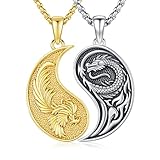 REDSUN Yin Yang Kette 925 Sterling Silber Yin Yang Drachen Phönix Paar Anhänger Partnerketten für Sie und Ihn Drachen Anhänger Schmuck Geschenke für Damen Herren Couple Partner Geburtstag Valentinstag